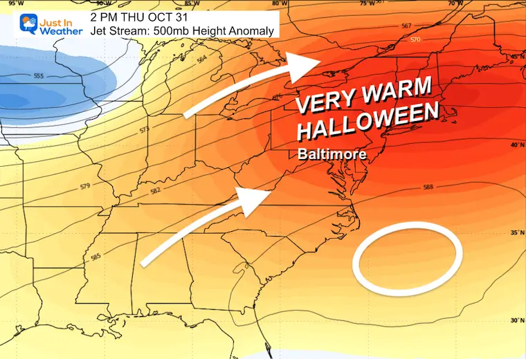 October 25 weather jet stream Halloween Warm