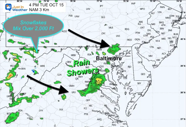 October 15 weather forecast rain snow Tuesdays