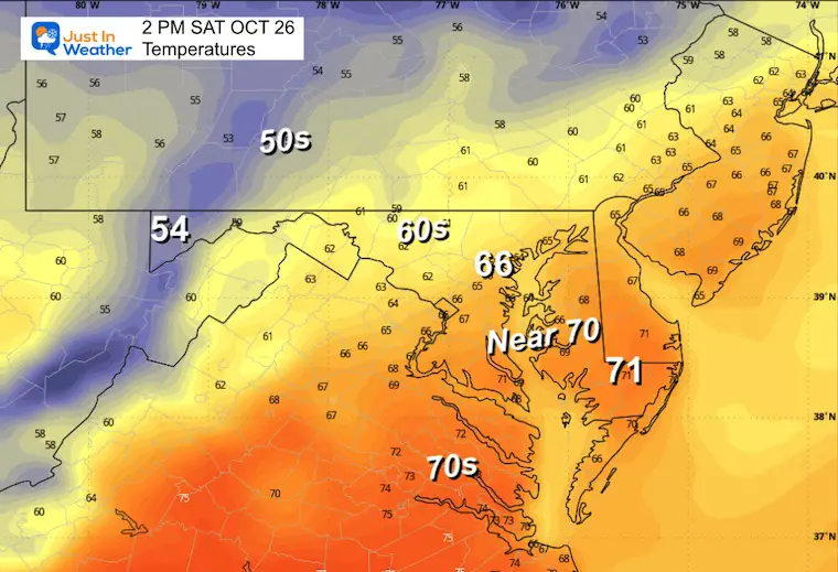 October 25 weather temperatures Saturday afternoon