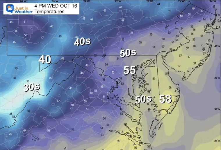 October 15 weather temperatures frost Wednesday afternoon