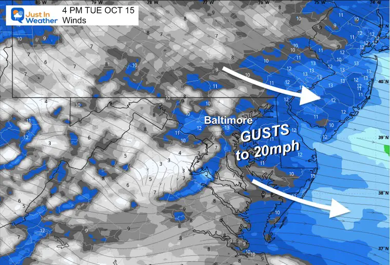 October 15 weather wind forecast Tuesday