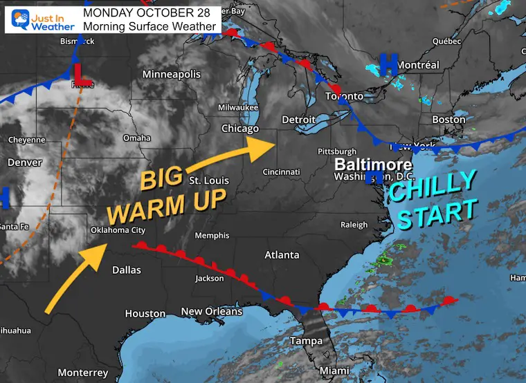 October 28 Starting around freezing, then around 80 on Halloween with some rain in sight