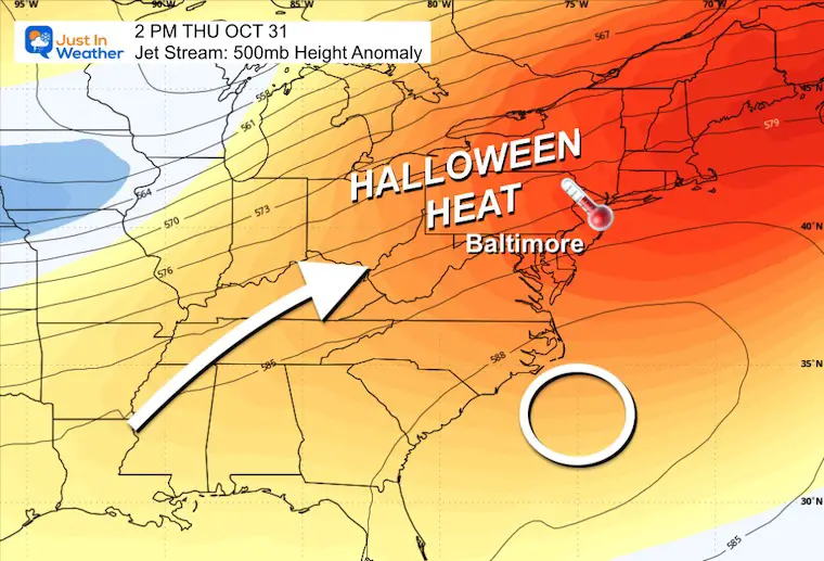 October 28 weather forecast jet stream warm Halloween