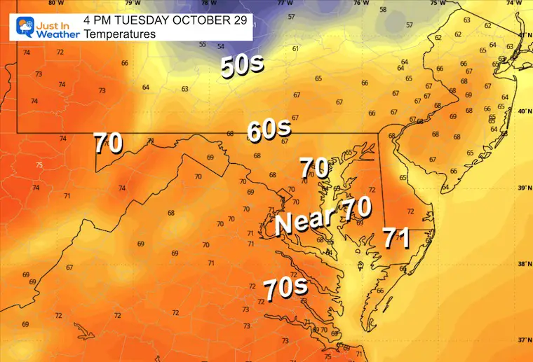 October 28 weather temperatures Tuesday afternoon