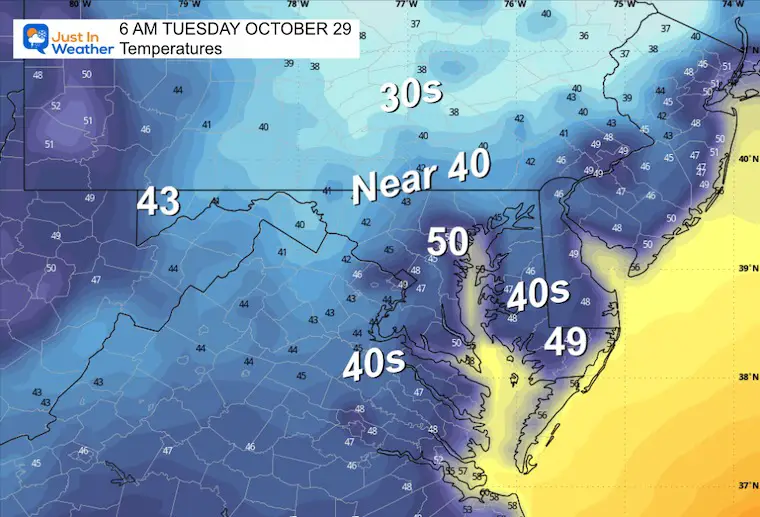 October 28 Temperatures again Tuesday morning