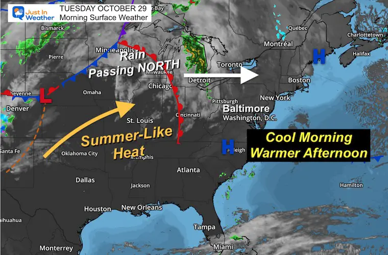 October 29 weather Tuesday morning