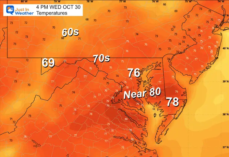 October 29 weather temperatures Wednesday afternoon