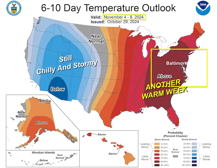 October 30 weather NOAA Temperature Outlook