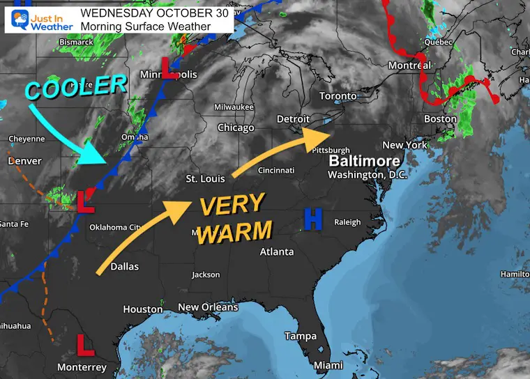 October 30 Warming up now through Halloween heat, then another cool weekend and warm again next week