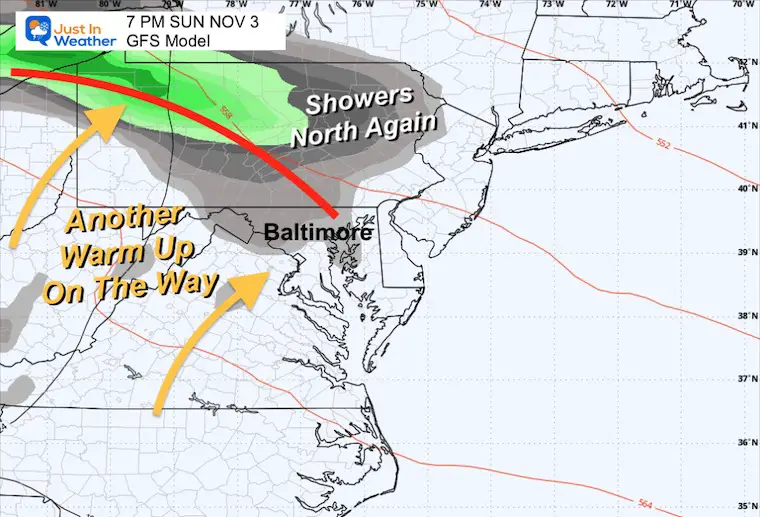 October 30 weather Sunday evening