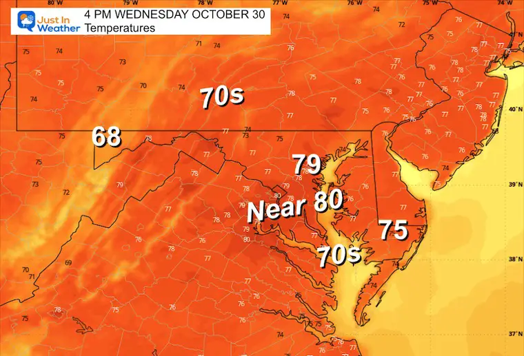 October 30 weather temperatures Wednesday afternoon