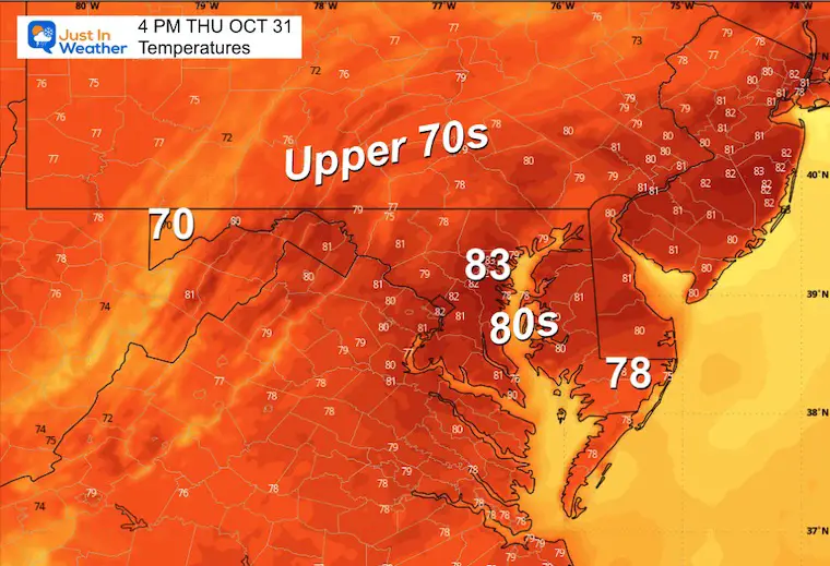 October 31 weather Halloween Thursday afternoon