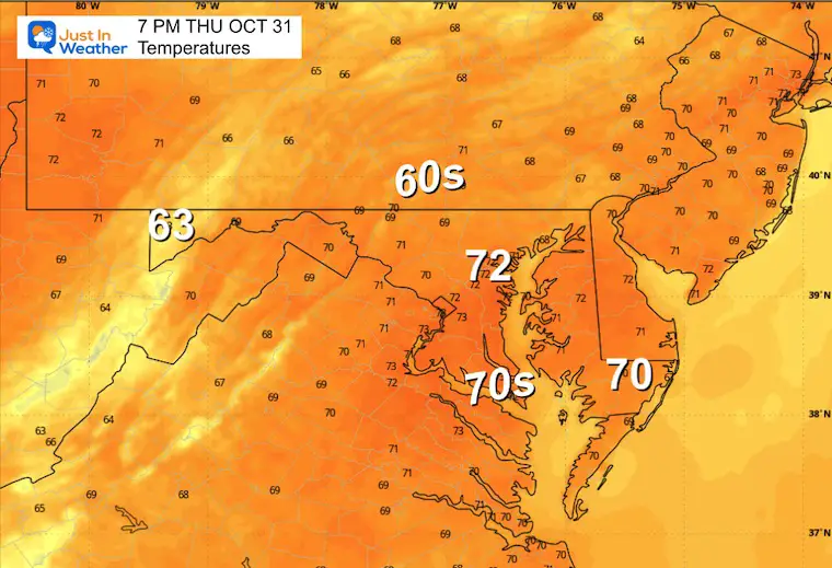 October 31 weather Halloween Thursday trick or treating