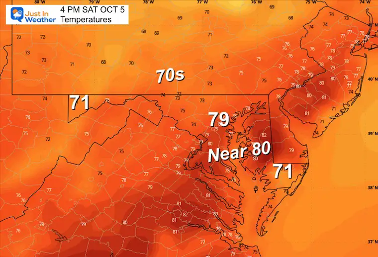 October 4 weather temperatures Saturday afternoon