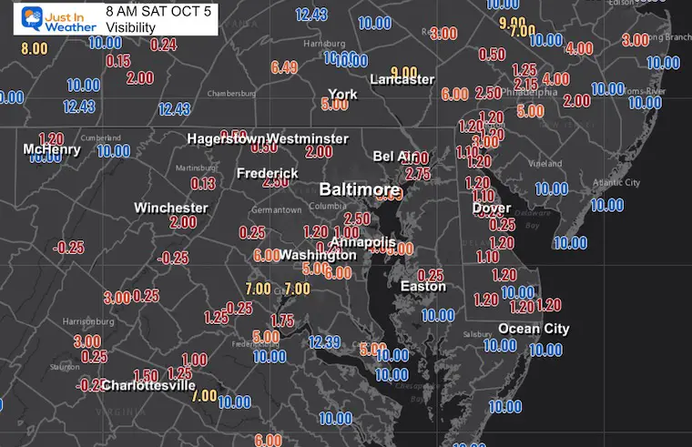 October 5 fog visibility Saturday morning 