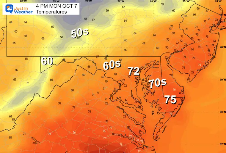 October 7 weather temperatures Monday morning