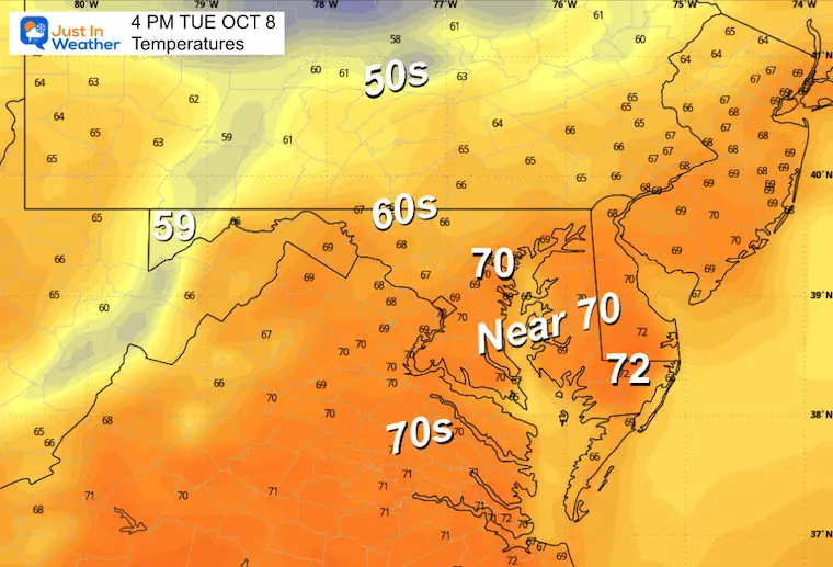 October 7 weather temperatures Tuesday afternoon