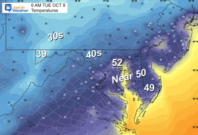 October 7 weather temperatures Tuesday morning