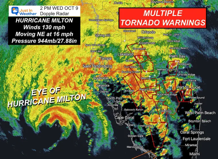 Hurricane Milton on Wednesday afternoon: Larger, multiple tornadoes and landfall this evening