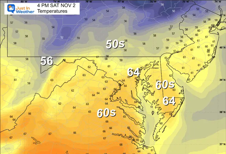 November 1 weather temperatures Saturday afternoon