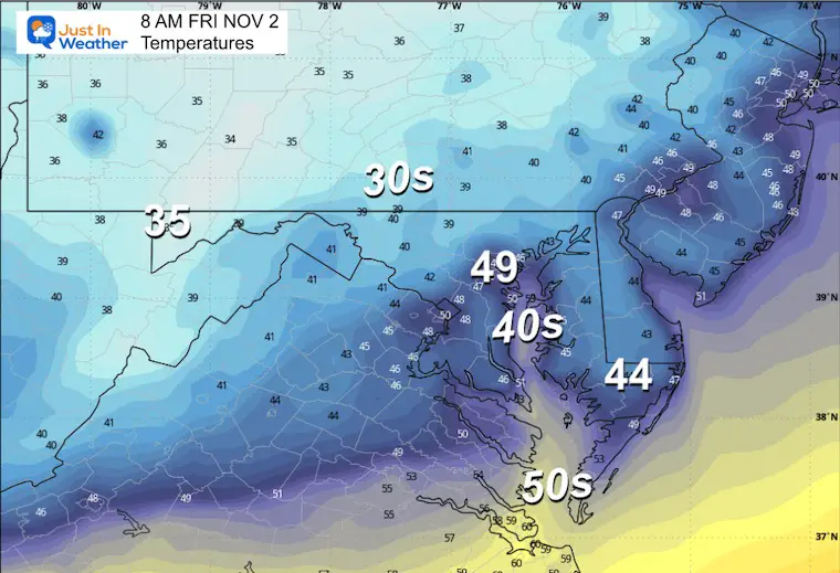 November 1 weather temperatures Saturday morning