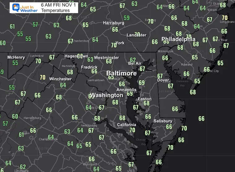 November 1 weather temperatures Friday morning