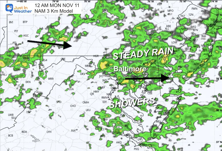 November 10 weather rain radar Sunday midnight