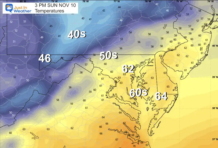 November 10 weather temperatures Sunday afternoon