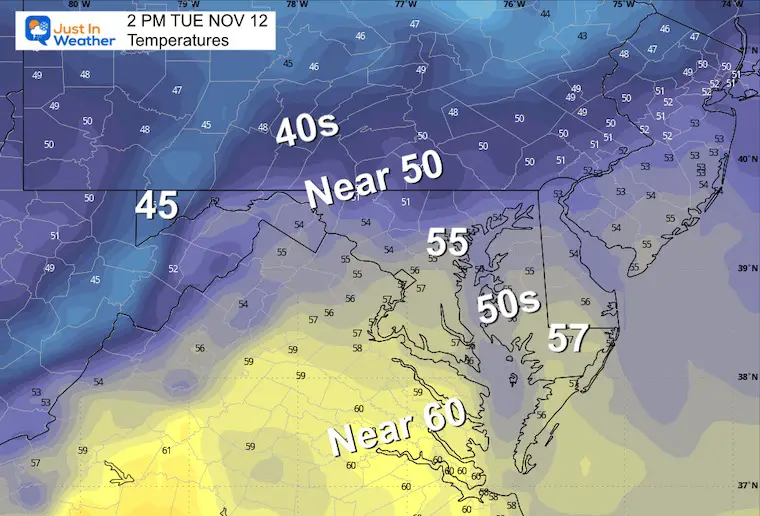 November 11 Weather Temperatures Tuesday Afternoon