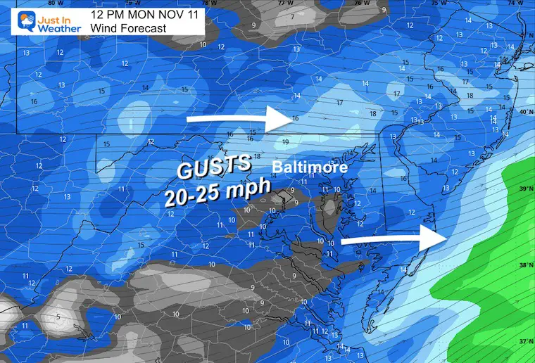 November 11 weather wind forecast Monday afternoon