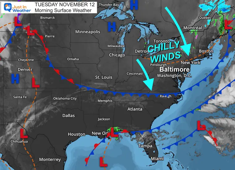 November 12 weather Tuesday morning