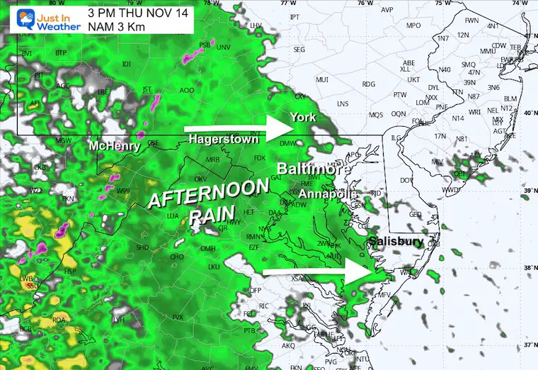 November 13 Weather forecast for Thursday afternoon