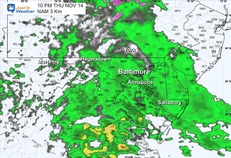 November 13 Weather forecast for Thursday evening