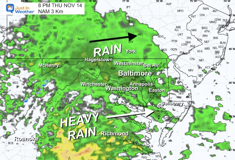 November 13 weather rain forecast radar Thursday evening