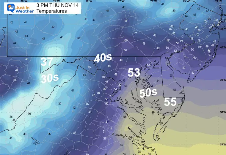 November 13th weather temperatures Thursday afternoon