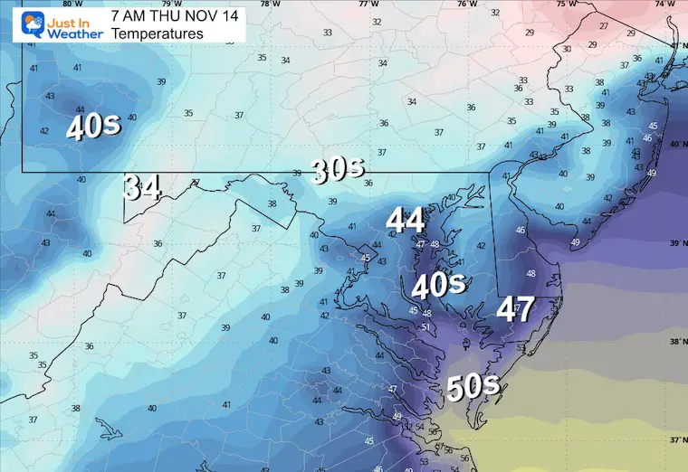 November 13th weather temperatures Thursday morning