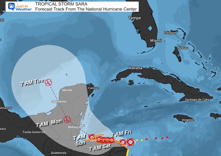 November 14 Tropical Storm Sara Forecast Tracks National Hurricane Center