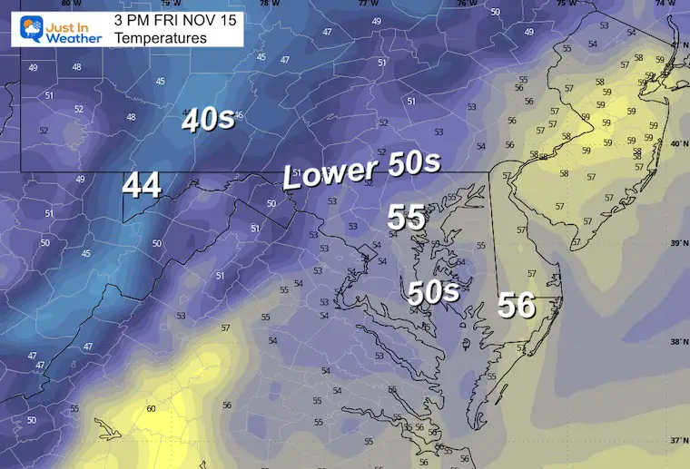 November 14 weather temperatures Friday afternoon