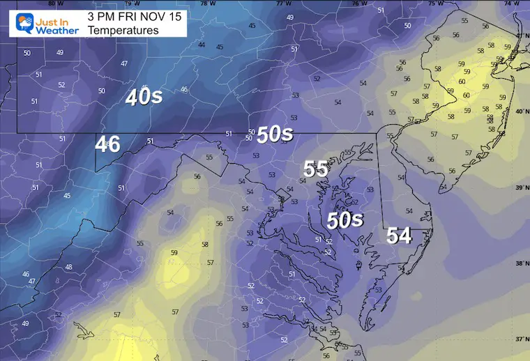 November 15 weather temperatures Friday afternoon