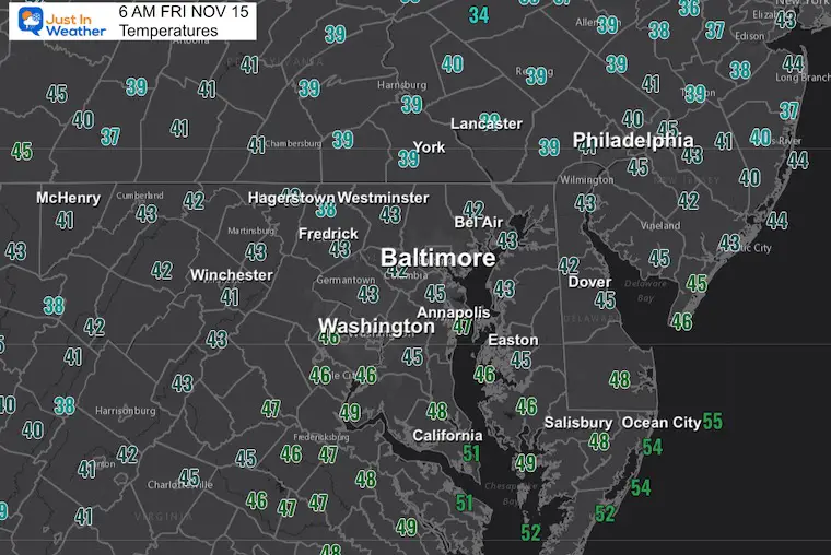 November 15 temperatures Friday morning