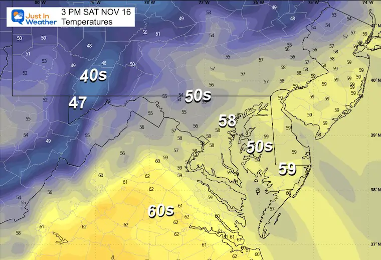 November 15 weather temperatures Saturday afternoon