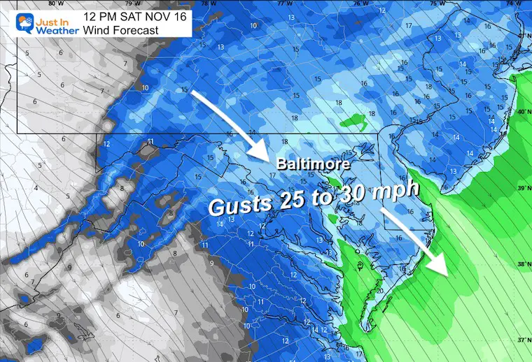 November 15 weather wind forecast Saturday noon