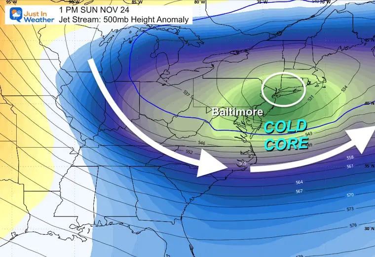 November 16 weather jet stream Sunday cold