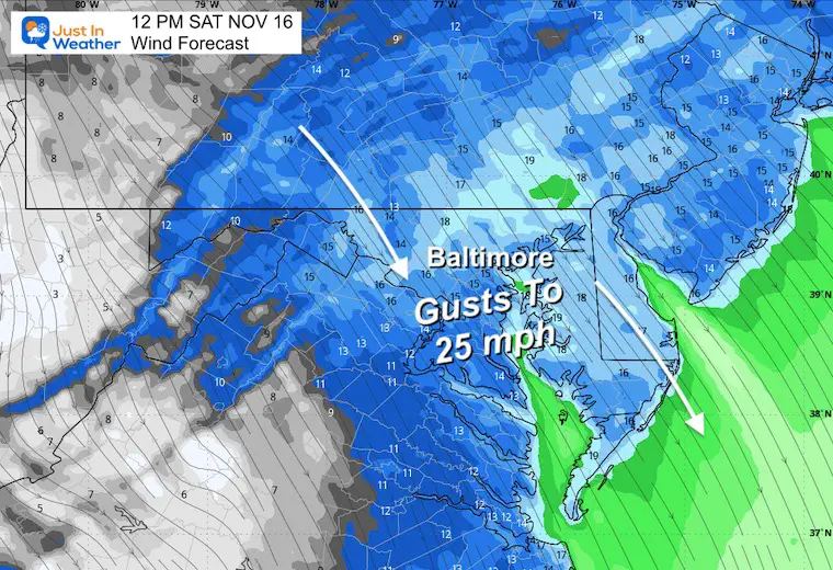 November 16 weather wind Saturday at noon