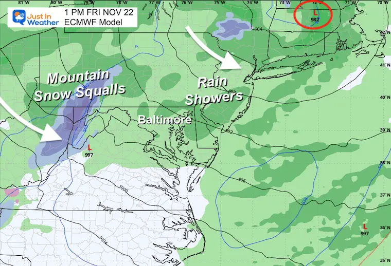 November 17 weather storm forecast rain snow Friday afternoon