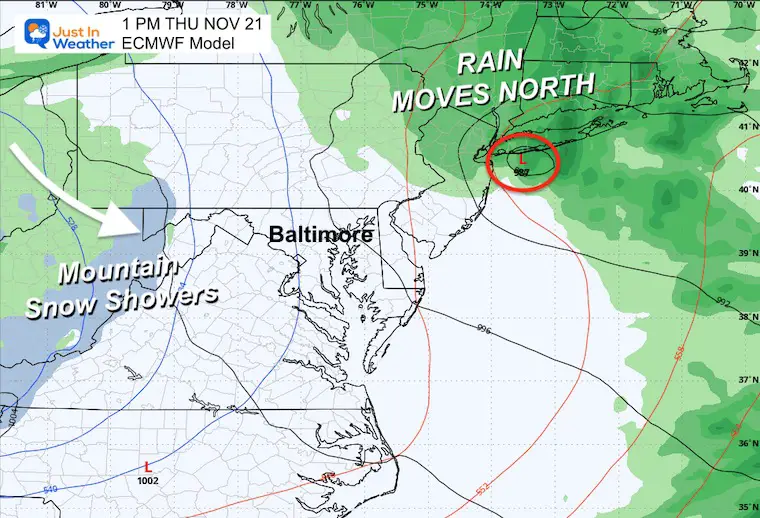 November 17 weather storm forecast rain snow Thursday afternoon