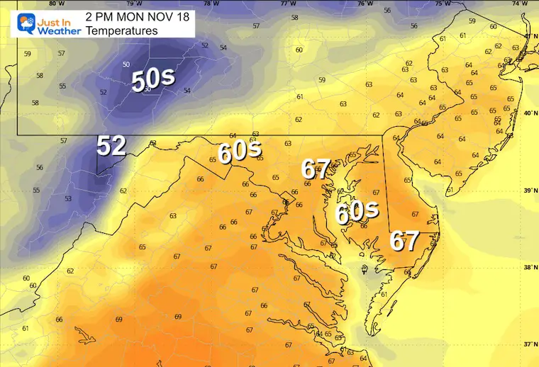 November 17 weather temperatures forecast Monday afternoon