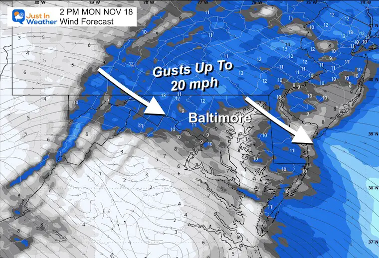 November 17 weather forecast wind Monday afternoon