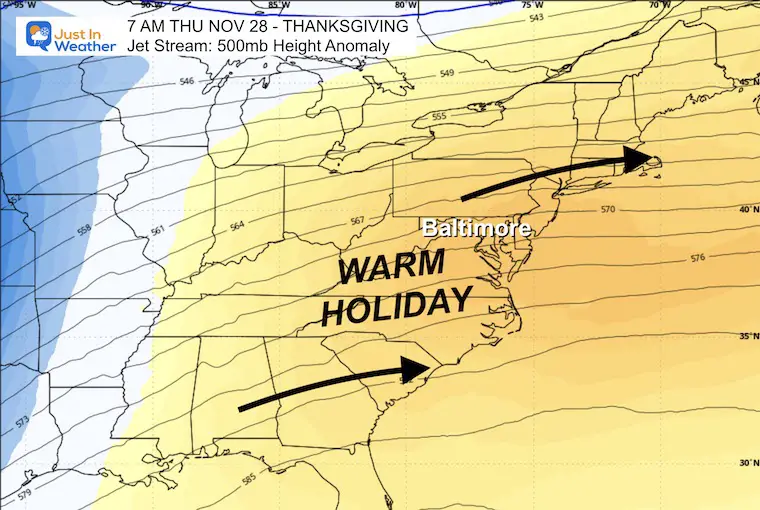 November 18 weather forecast jet stream Thanksgiving