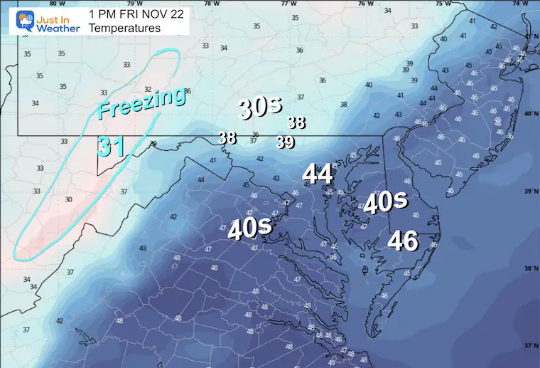 November 18 weather temperatures Friday